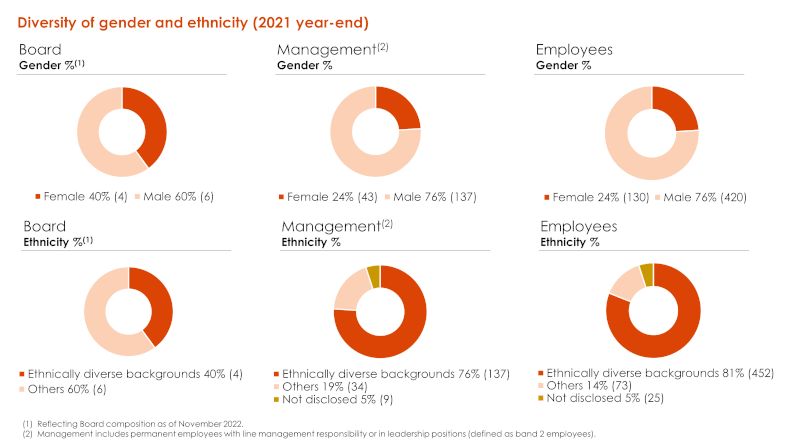 Diversity of gender and ethnicity (2021 year end)